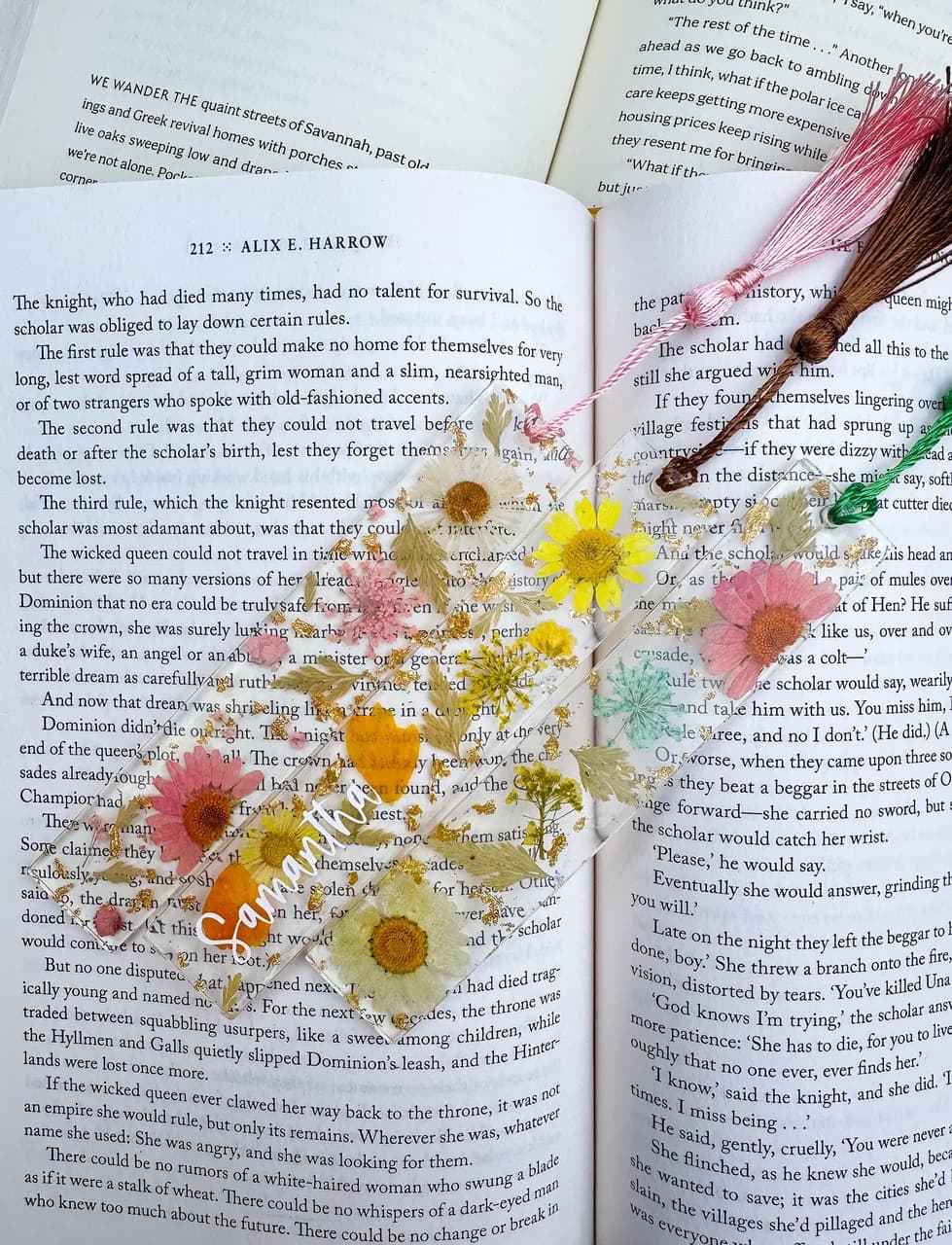 Personalized pressed flower resin bookmark