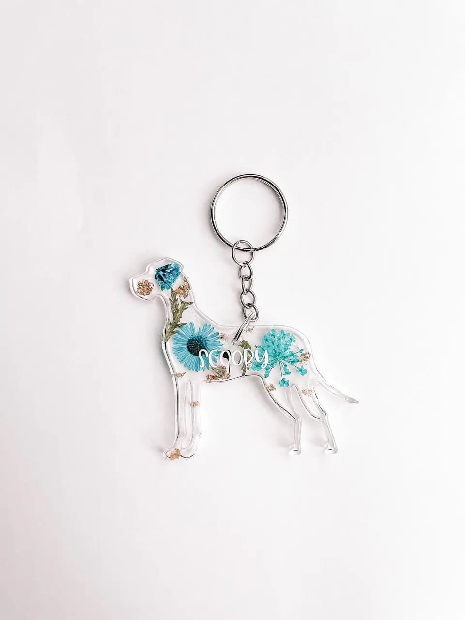 Custom floral Great Dane resin keychain